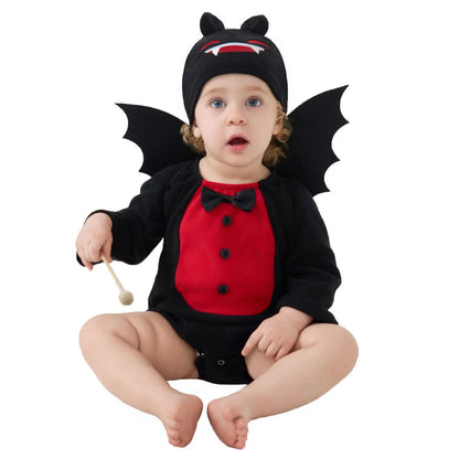 Umorden-Costume de chauve-souris pour bébés garçons et filles, barboteuse de batterie, costume d'Halloween, chapeau d'ailes, olympiques SAFVampire souriants, ensemble de 3 pièces