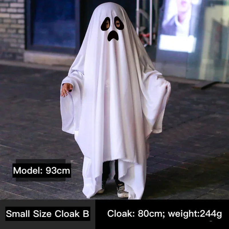 Schattige kinderen Halloween horror mantel Cape Anime geen gezicht cosplay kostuums Ghost witte kwastjes mantel Unisex Halloween kostuum volledige set