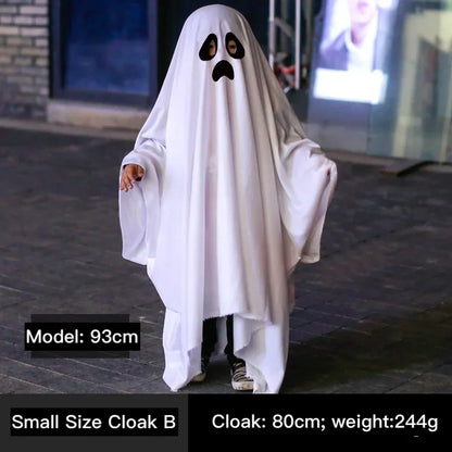 Schattige kinderen Halloween horror mantel Cape Anime geen gezicht cosplay kostuums Ghost witte kwastjes mantel Unisex Halloween kostuum volledige set