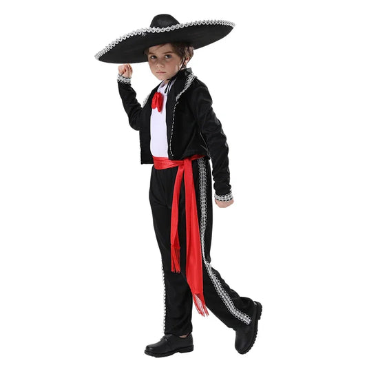 Traditioneel Mariachi-kostuum voor jongens Mexicaanse danscosplaykostuums met hoeden voor carnavalsthemafeest