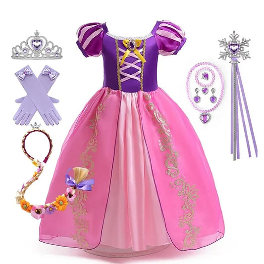 Robe de princesse pour filles, Costume d'halloween Disney Cosplay cendrillon blanche-neige aurore raiponce, robes de fête d'anniversaire pour enfants (Copie)
