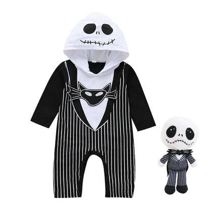 Barboteuse d'Halloween Jack Cospaly pour bébé garçon, sweats à capuche en coton à manches longues, combinaison cauchemar avant Noël, 0-24 mois