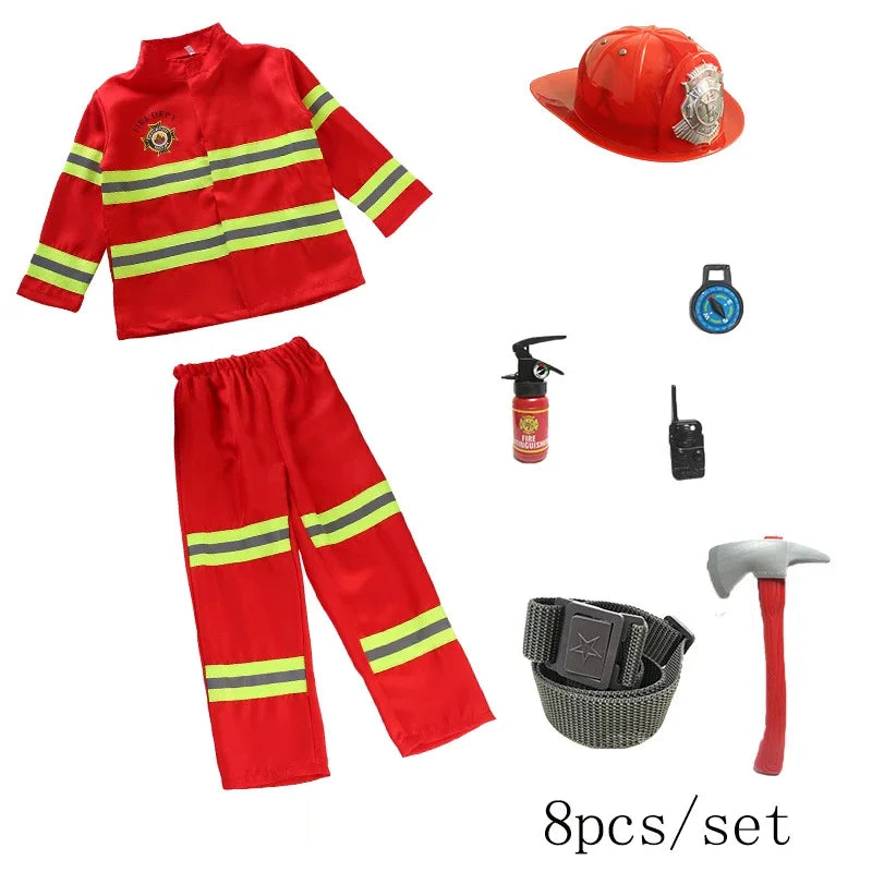 Uniforme de pompier d'halloween pour enfants, vêtements de travail de rôle de pompier Sam, Costume de Cosplay pour garçons, Costume de fête, cadeau