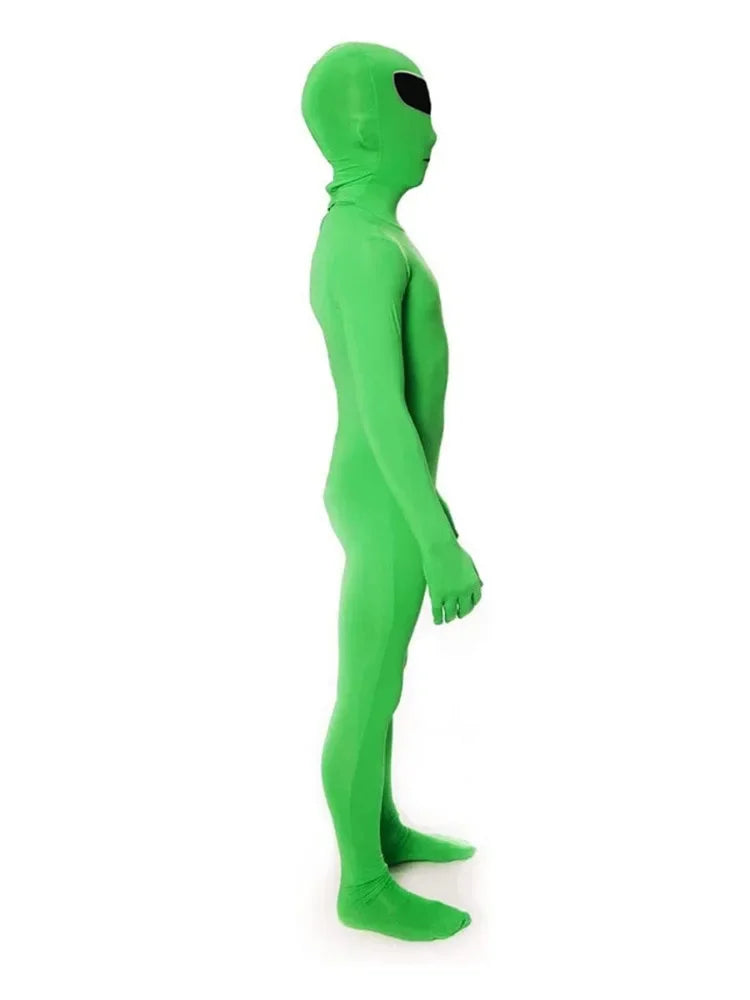 Green ET Alien Kids Jumpsuit Cosplay Costume Jumpsuit Adult ET Alien Mask Full Set Halloween Party Masquerade Bodysuit Suit