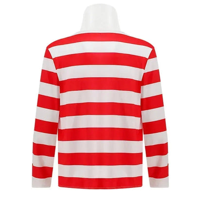 Wheres Waldo chemise rayée jeunes garçons Wally Costume chemise lunettes et chapeau chaussettes unisexe adultes carnaval Cosplay Costume