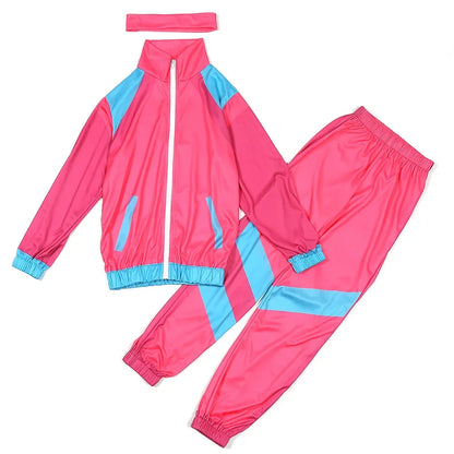 Jongens en meisjes jaren '80 trainingspak hiphop kostuum top broek sets outfit retro discodans sportkleding blauw roze honkbaluniform