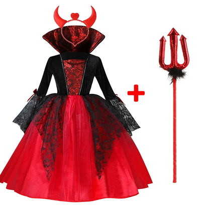 Robe d'halloween de Vampire pour filles, Costume gothique de mariée fantôme pour enfants, tenue de carnaval Vampiran, vêtements noirs et rouges, 2025