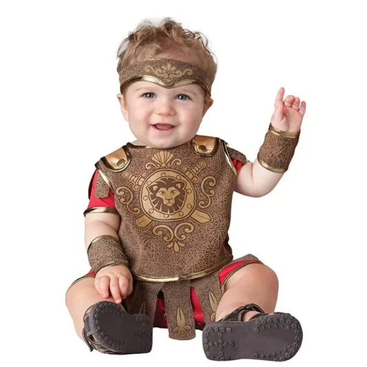 0-3 Years Kids Baby Medieval Warrior Costume Halloween Roman Soldier Costume Historical Gladiator Costume Carnival Stage Set