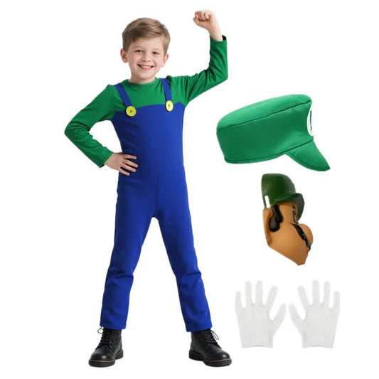 Ensemble d'uniforme drôle de Game Brothers, Costume de jeu de rôle de plombier, combinaison pour garçons et filles, Costume d'halloween avec accessoires