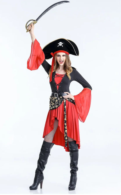 Female Caribbean Pirates Captain Cosplay Costume Halloween Suit Gothic Jack Woman Fancy Dress Role Playing Cosplay Suit Fancy