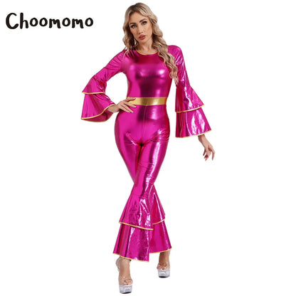 Costumes Chang pour femmes, combinaison de danse rétro métallique brillante, fête à thème Hiphelicopter, Halloween Cosplay, robe de paupières, sexy, années 70 et 80