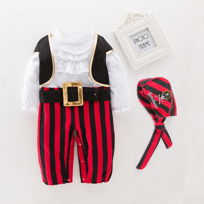 Costume de capitaine Pirate pour bébés garçons et filles, barboteuse pour nourrissons en bas âge, combinaison Umorden Halloween, robe fantaisie de fête pourim, rayures rouges