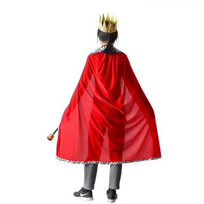 Halloween Volwassen Koning Rode Mantel Kostuum Kids Koning Prins Gewaad Kroon Fluwelen Cape Kinderen Verjaardagsfeestje Cosplay Accessoire Pak