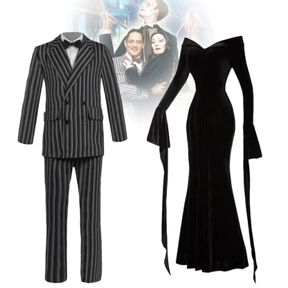 Nieuwe De Addams Cosplay Familie Woensdag Addams Kostuum Halloween Zwarte Jurk Witte Spot Voor Vrouwen Cosplay Kostuum