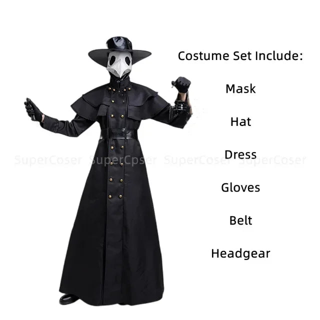 Halloween Middeleeuwse Capuchon Gewaad Plague Doctor Kostuum Masker Hoed voor Mannen Monnik Cosplay Steampunk Priester Horror Tovenaarsmantel Cape 5XL