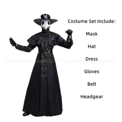 Halloween Middeleeuwse Capuchon Gewaad Plague Doctor Kostuum Masker Hoed voor Mannen Monnik Cosplay Steampunk Priester Horror Tovenaarsmantel Cape 5XL