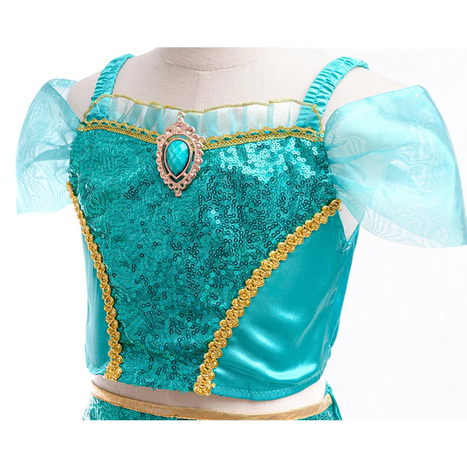 Aladdin princesse fille robe jasmin deux pièces ensemble enfants Film jeu de rôle Costume Halloween fête vêtements enfants cadeau d'anniversaire