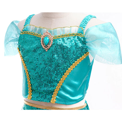 Aladdin princesse fille robe jasmin deux pièces ensemble enfants Film jeu de rôle Costume Halloween fête vêtements enfants cadeau d'anniversaire