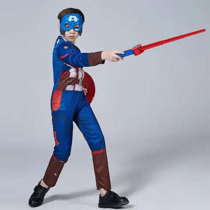 Costume de services.com America Muscle pour enfants, Smile Hero, Combinaison Cosplay, Bouclier, Halloween, Carnaval, ix