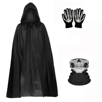 Hot1/4Piece set Halloween Party Role Playing Children Adult Death Black Cloak Halloween Skull Ball Costume Prop Set Holiday Gif