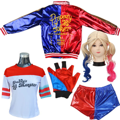 Robe Anime pour adultes, Costume pour femmes, perruque Quinn pour filles, t-shirt, veste Joker, Costume d'halloween,