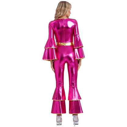 Costumes Chang pour femmes, combinaison de danse rétro métallique brillante, fête à thème Hiphelicopter, Halloween Cosplay, robe de paupières, sexy, années 70 et 80