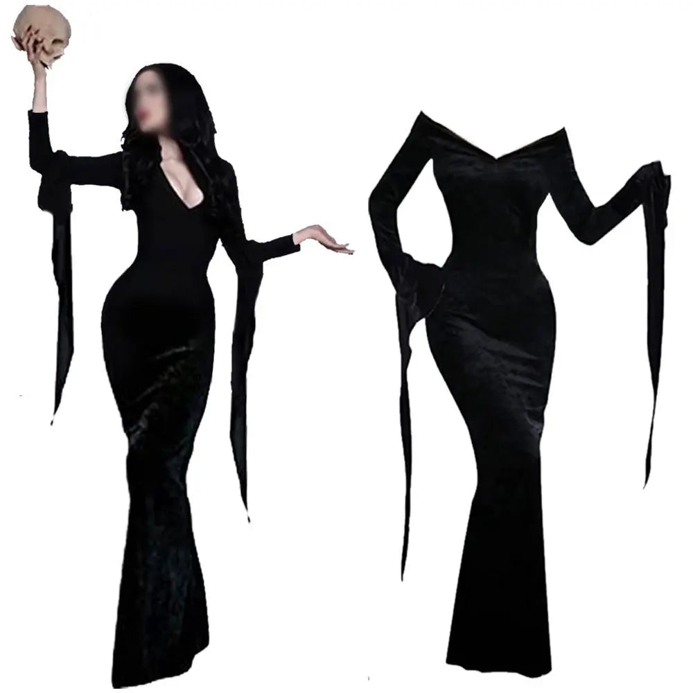 Nieuwe De Addams Cosplay Familie Woensdag Addams Kostuum Halloween Zwarte Jurk Witte Spot Voor Vrouwen Cosplay Kostuum