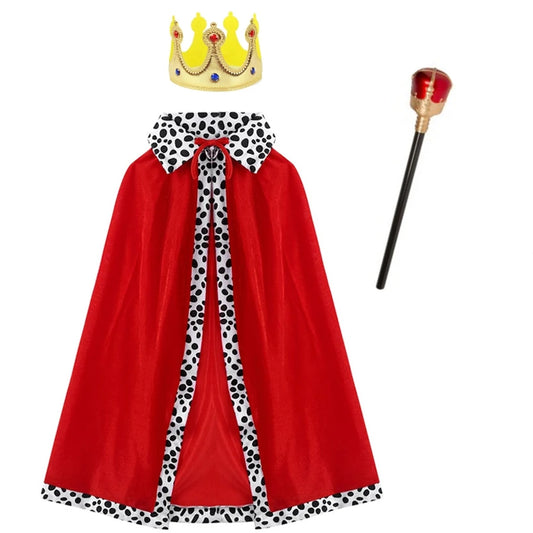 Halloween Volwassen Koning Rode Mantel Kostuum Kids Koning Prins Gewaad Kroon Fluwelen Cape Kinderen Verjaardagsfeestje Cosplay Accessoire Pak