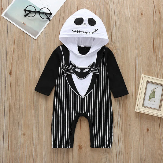 Barboteuse d'Halloween Jack Cospaly pour bébé garçon, sweats à capuche en coton à manches longues, combinaison cauchemar avant Noël, 0-24 mois
