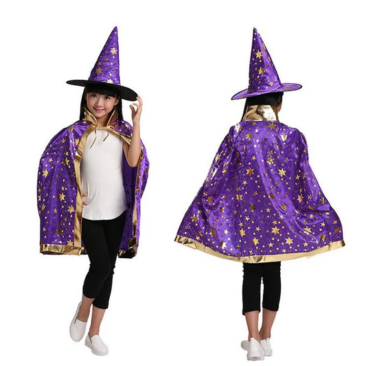 Costume d'Halloween Cape en satin avec chapeau pour enfants garçons magicien filles sorcière Cosplay fête d'Halloween enfant habiller vêtements fantômes 2021