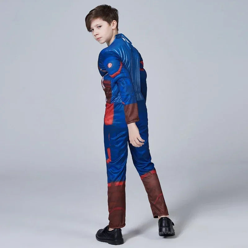 Costume de services.com America Muscle pour enfants, Smile Hero, Combinaison Cosplay, Bouclier, Halloween, Carnaval, ix
