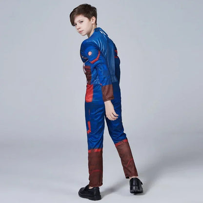Costume de services.com America Muscle pour enfants, Smile Hero, Combinaison Cosplay, Bouclier, Halloween, Carnaval, ix