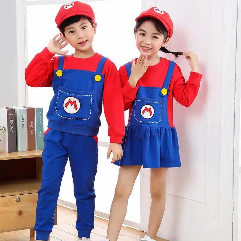 Super Mari0s Bros Anime Cosplay Costumes with Hats Suit Boys Girls Kawaii Dancing Dress Performance Costumes Children's Clothing