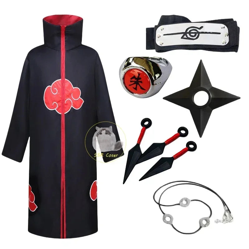Bilibili Anime Akatsuki Cosplay Ninja Costume Uchiha Itachi rouge nuage cape Robe cape bandeau accessoires Halloween vêtements