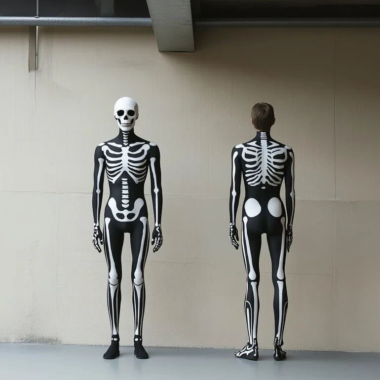 Halloween Death Horror Costume Skeleton Tights Bodysuit Carnival Parent-child Skeleton Cosplay Gloves Foot Cover Head Cover Set