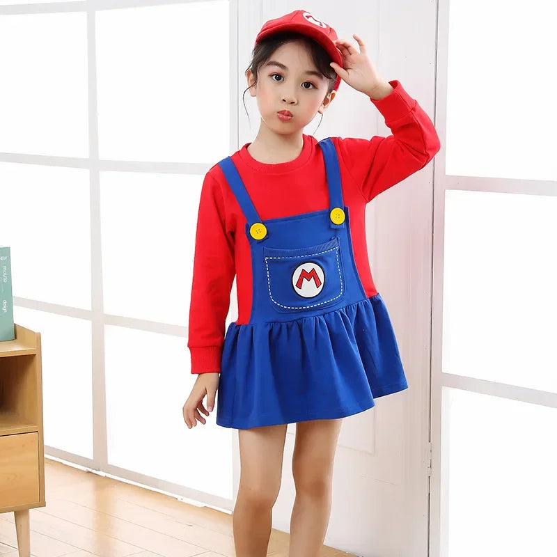 Super Mari0s Bros Anime Cosplay Kostuums met Hoeden Pak Jongens Meisjes Kawaii Dansjurk Prestaties Kostuums Kinderkleding