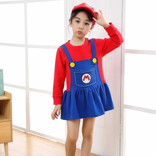 Super Mari0s Bros Anime Cosplay Kostuums met Hoeden Pak Jongens Meisjes Kawaii Dansjurk Prestaties Kostuums Kinderkleding