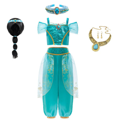 Aladdin princesse fille robe jasmin deux pièces ensemble enfants Film jeu de rôle Costume Halloween fête vêtements enfants cadeau d'anniversaire