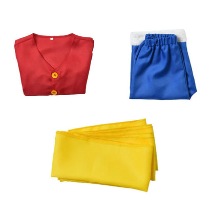 Costume de Cosplay Luffy pour enfants, avec chapeau de paille, uniforme de carnaval d'halloween, manteau, pantalon, ceinture, ensemble complet