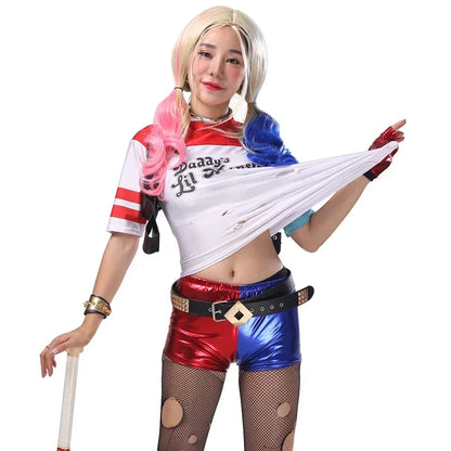 Robe Anime pour adultes, Costume pour femmes, perruque Quinn pour filles, t-shirt, veste Joker, Costume d'halloween,