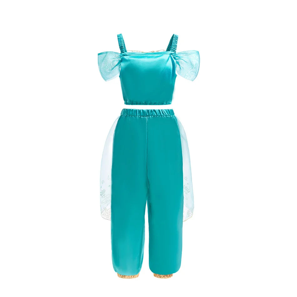 Aladdin princesse fille robe jasmin deux pièces ensemble enfants Film jeu de rôle Costume Halloween fête vêtements enfants cadeau d'anniversaire