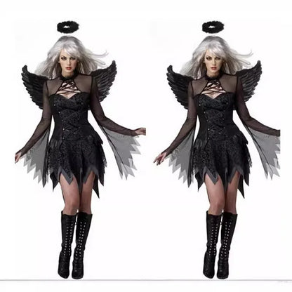 Halloween Cosplay diable jeu de rôle mauvaise sorcière ailes d'ange noires jupe de déesse Costume de danse moderne pour femmes usage spécial Unique