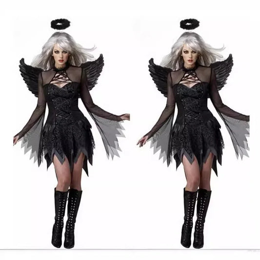 Halloween Cosplay diable jeu de rôle mauvaise sorcière ailes d'ange noires jupe de déesse Costume de danse moderne pour femmes usage spécial Unique