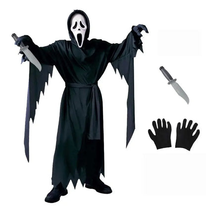 Costume Scream pour enfants, robe de paupières pour enfants, fête d'Halloween, horreur, mort, visage fantôme, garçons, adolescents