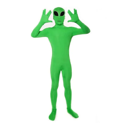 Green ET Alien Kids Jumpsuit Cosplay Costume Jumpsuit Adult ET Alien Mask Full Set Halloween Party Masquerade Bodysuit Suit