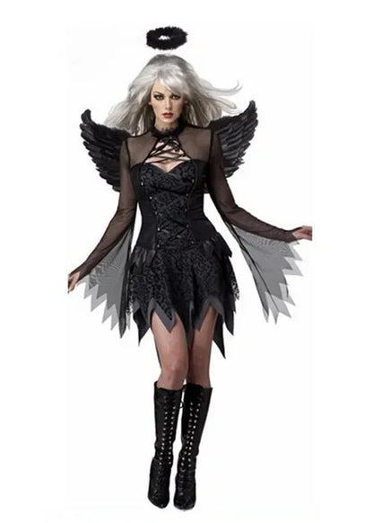 Halloween Cosplay diable jeu de rôle mauvaise sorcière ailes d'ange noires jupe de déesse Costume de danse moderne pour femmes usage spécial Unique