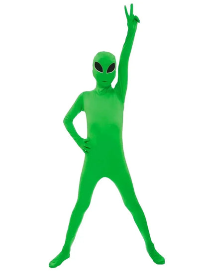 Green ET Alien Kids Jumpsuit Cosplay Costume Jumpsuit Adult ET Alien Mask Full Set Halloween Party Masquerade Bodysuit Suit
