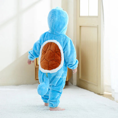 Costume d'écureuil pour garçons et filles de 0 à 3 ans, barboteuse pour bébé, Anime Pokemon Cosplay Kigurumi, pyjama mignon bleu, vêtements d'animaux d'halloween