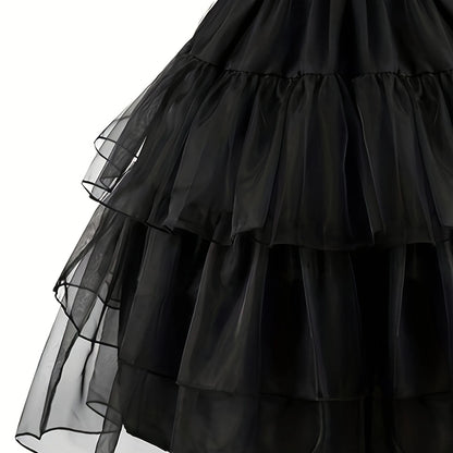 Robe de bal noire pour filles, Costume de Style gothique, robe de bal pour enfants, Halloween Cosplay, famille Adams, 2024