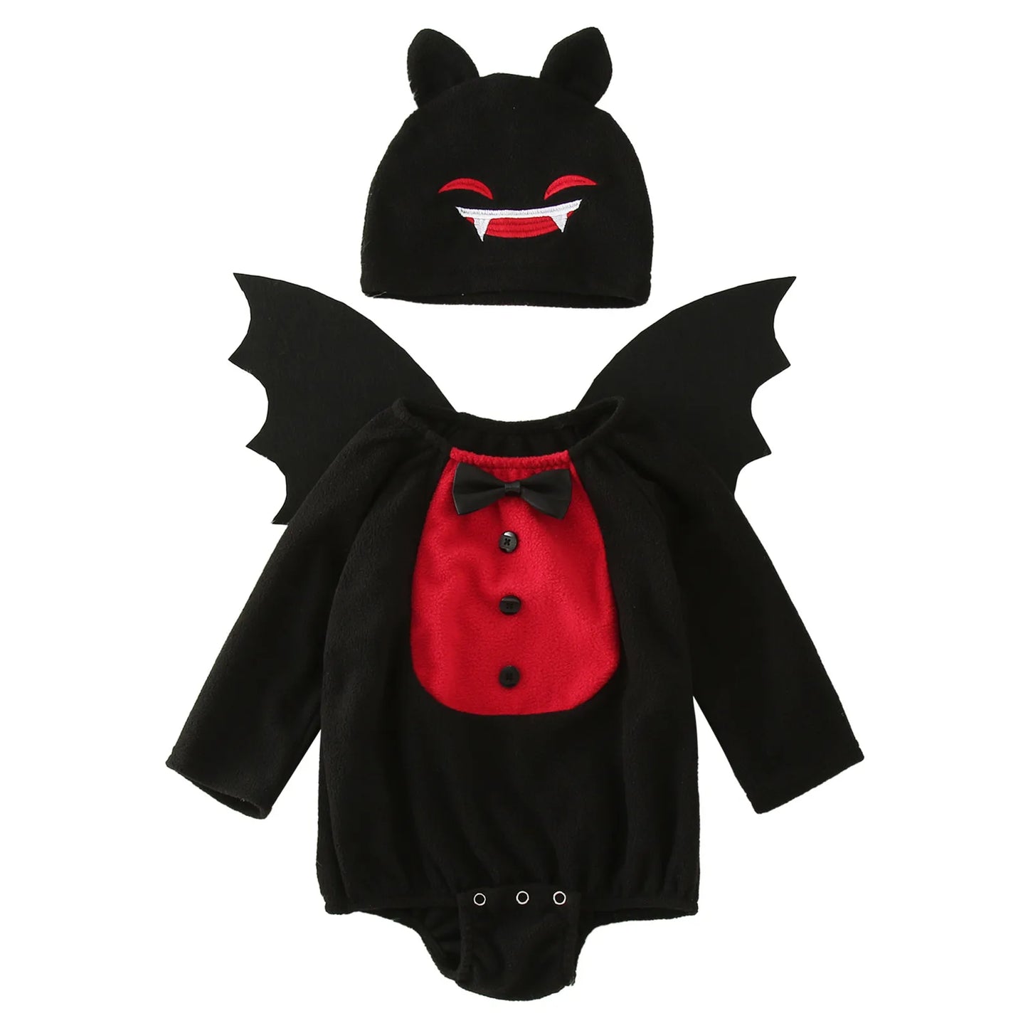 Umorden-Costume de chauve-souris pour bébés garçons et filles, barboteuse de batterie, costume d'Halloween, chapeau d'ailes, olympiques SAFVampire souriants, ensemble de 3 pièces